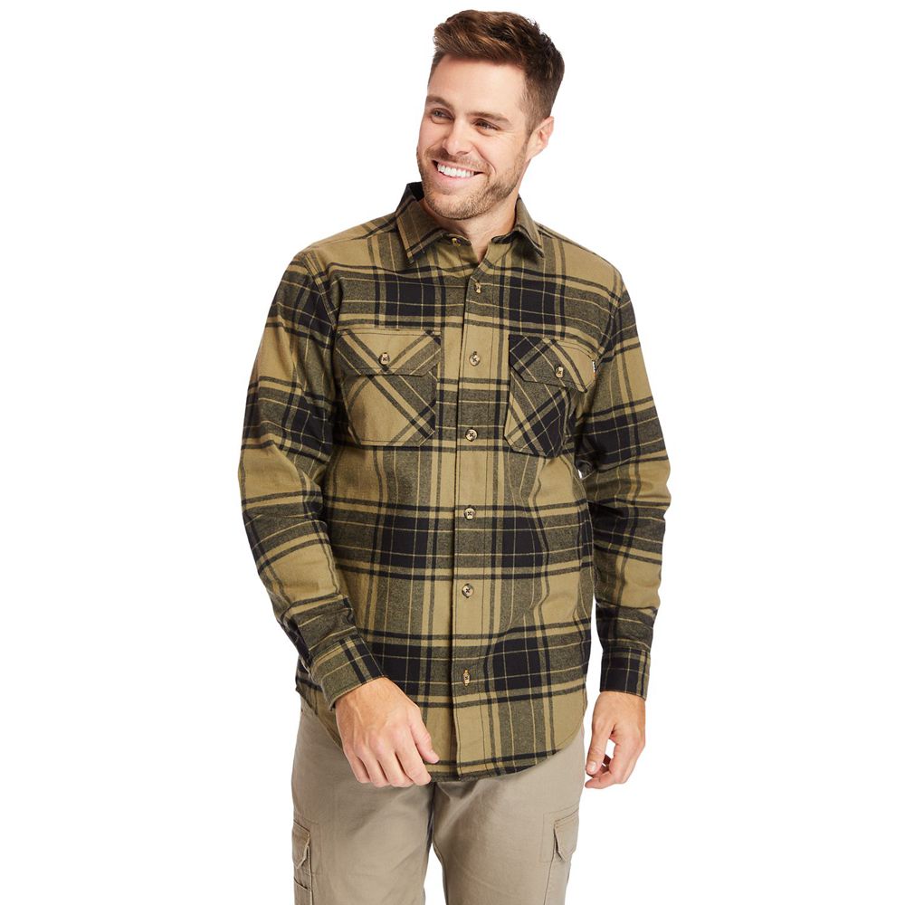 Timberland Mens Shirts PRO® Woodfort Heavyweight Flannel Work - Olive - India WD4728319